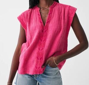 Faherty Lucia Fuchsia Pink Cotton Gauze Blouse (XS)